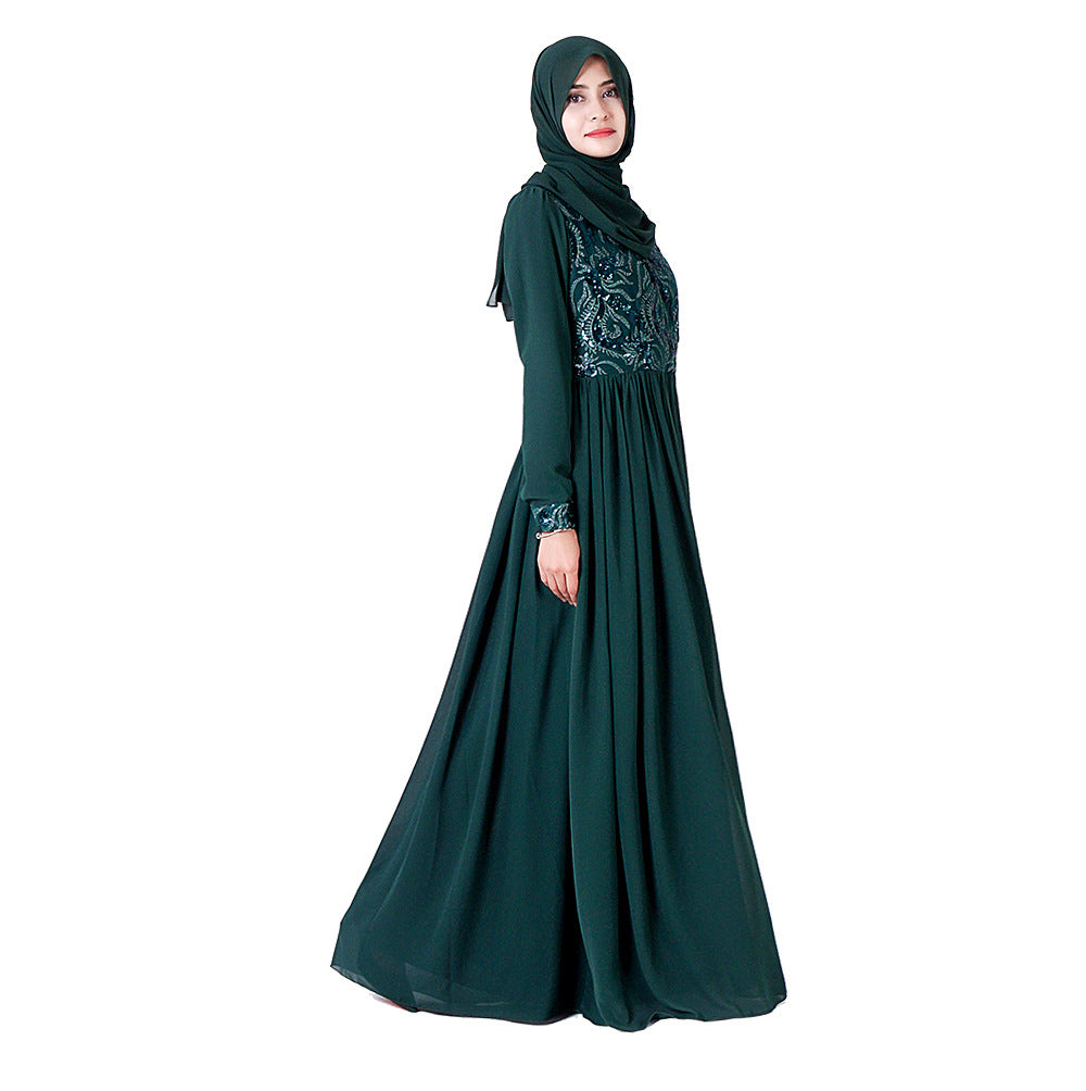 Embroidered Muslim Lace Long Sleeve Dress - Iamlansik