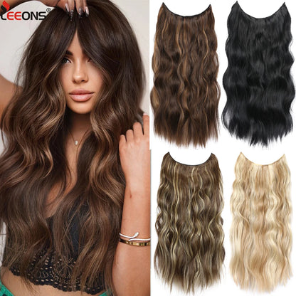20" Invisible Wire Wavy Hair Extensions | Synthetic Clip-In Hairpiece | 8 Colors