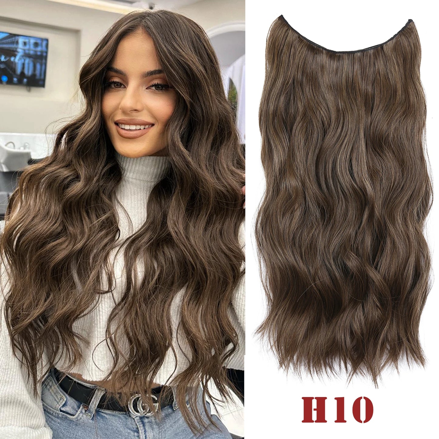 20" Invisible Wire Wavy Hair Extensions | Synthetic Clip-In Hairpiece | 8 Colors