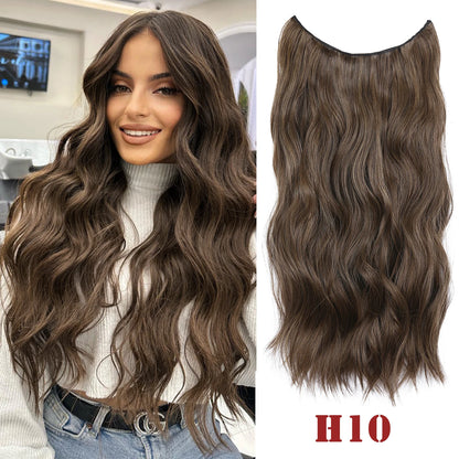 20" Invisible Wire Wavy Hair Extensions | Synthetic Clip-In Hairpiece | 8 Colors