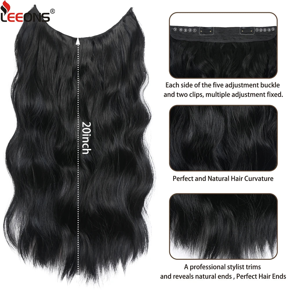 20" Invisible Wire Wavy Hair Extensions | Synthetic Clip-In Hairpiece | 8 Colors