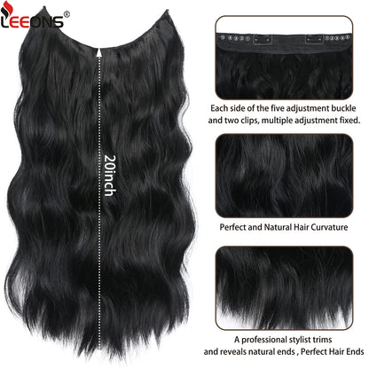 20" Invisible Wire Wavy Hair Extensions | Synthetic Clip-In Hairpiece | 8 Colors