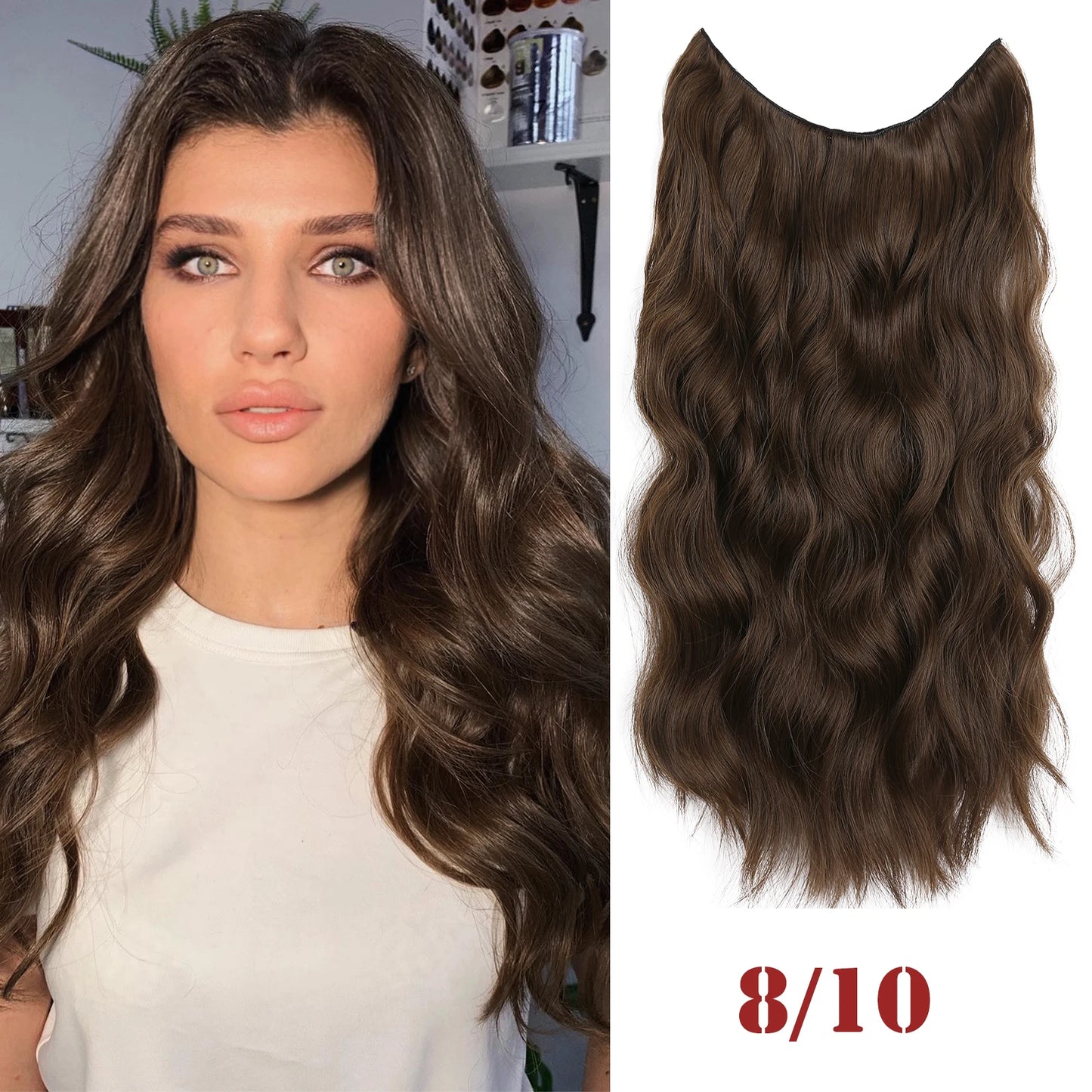 20" Invisible Wire Wavy Hair Extensions | Synthetic Clip-In Hairpiece | 8 Colors