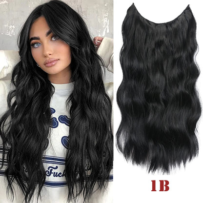 20" Invisible Wire Wavy Hair Extensions | Synthetic Clip-In Hairpiece | 8 Colors