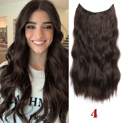 20" Invisible Wire Wavy Hair Extensions | Synthetic Clip-In Hairpiece | 8 Colors
