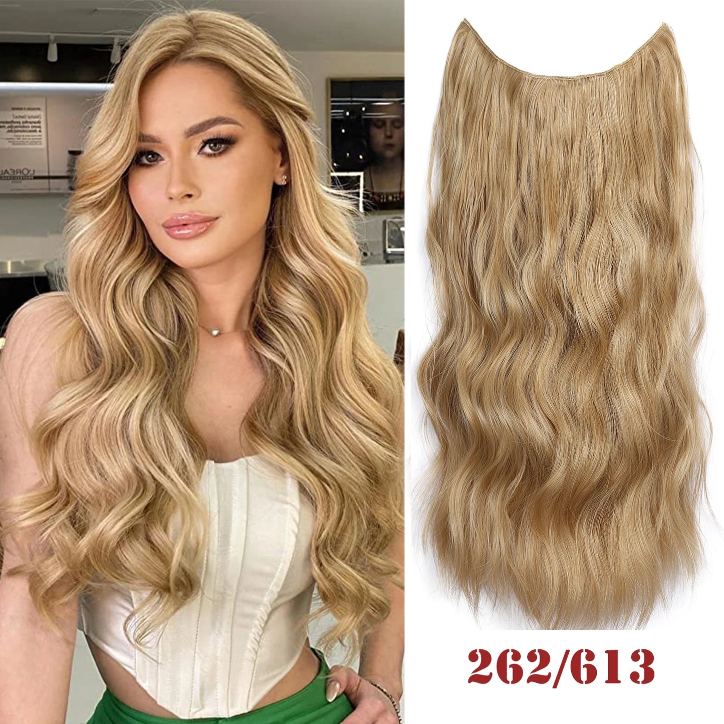 20" Invisible Wire Wavy Hair Extensions | Synthetic Clip-In Hairpiece | 8 Colors