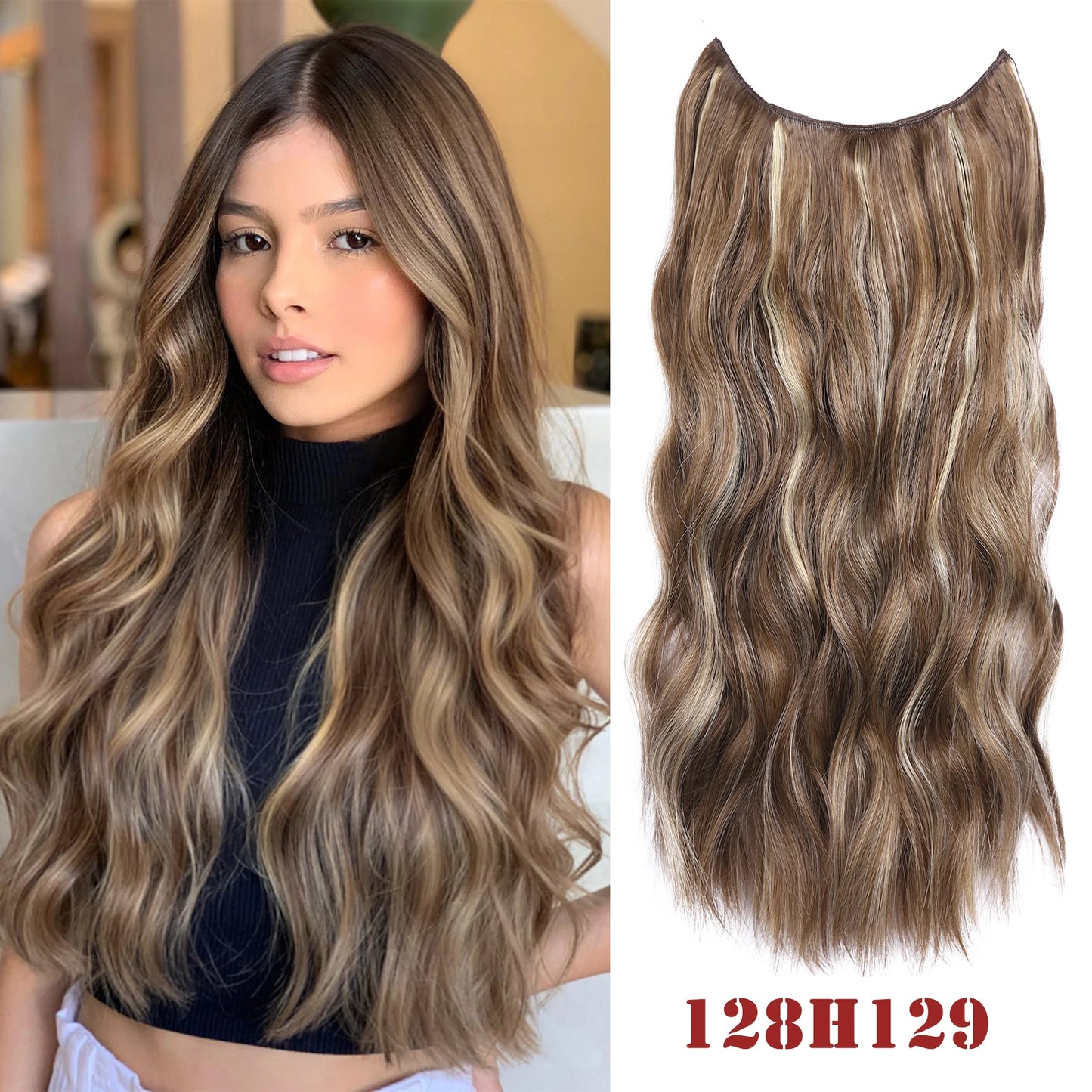 20" Invisible Wire Wavy Hair Extensions | Synthetic Clip-In Hairpiece | 8 Colors