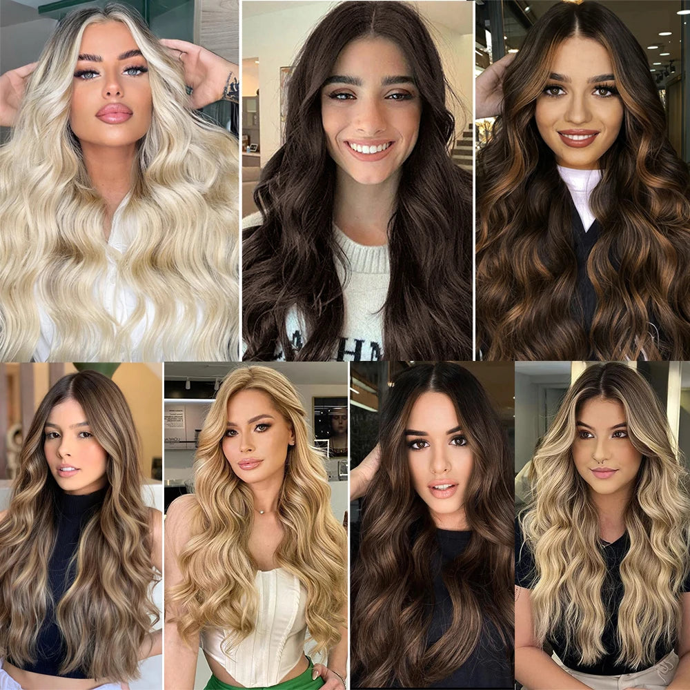 20" Invisible Wire Wavy Hair Extensions | Synthetic Clip-In Hairpiece | 8 Colors