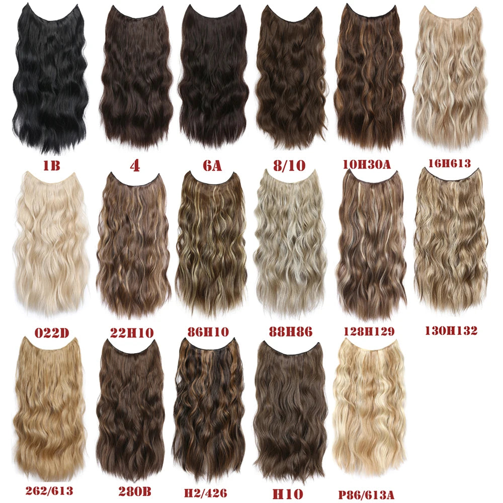20" Invisible Wire Wavy Hair Extensions | Synthetic Clip-In Hairpiece | 8 Colors