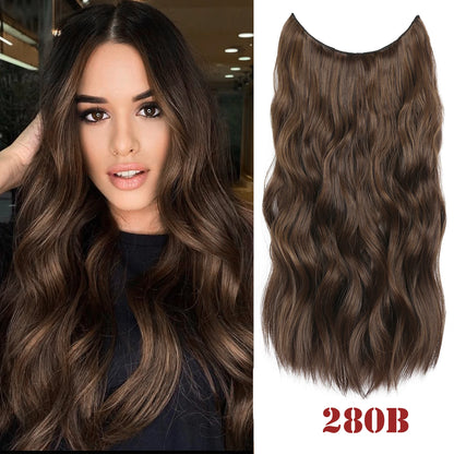 20" Invisible Wire Wavy Hair Extensions | Synthetic Clip-In Hairpiece | 8 Colors