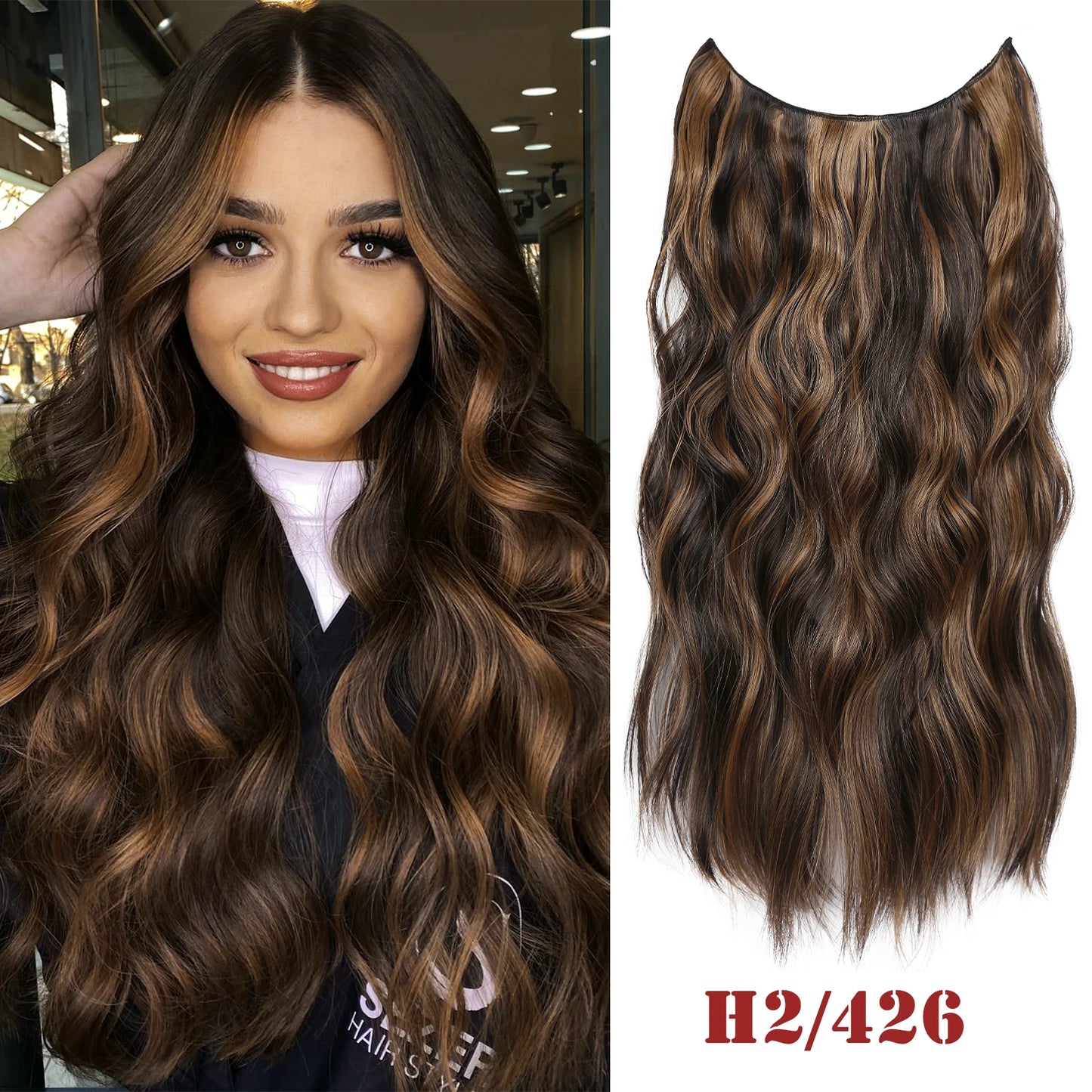20" Invisible Wire Wavy Hair Extensions | Synthetic Clip-In Hairpiece | 8 Colors